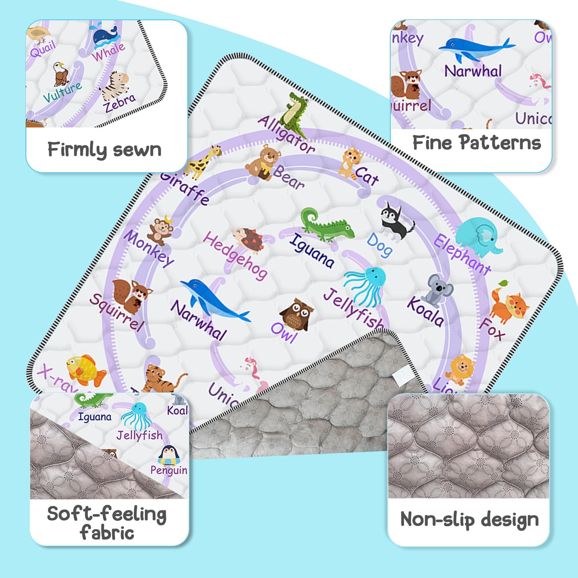 FUGWU baby play mat purple animal size 71x79 for spacious floor play.