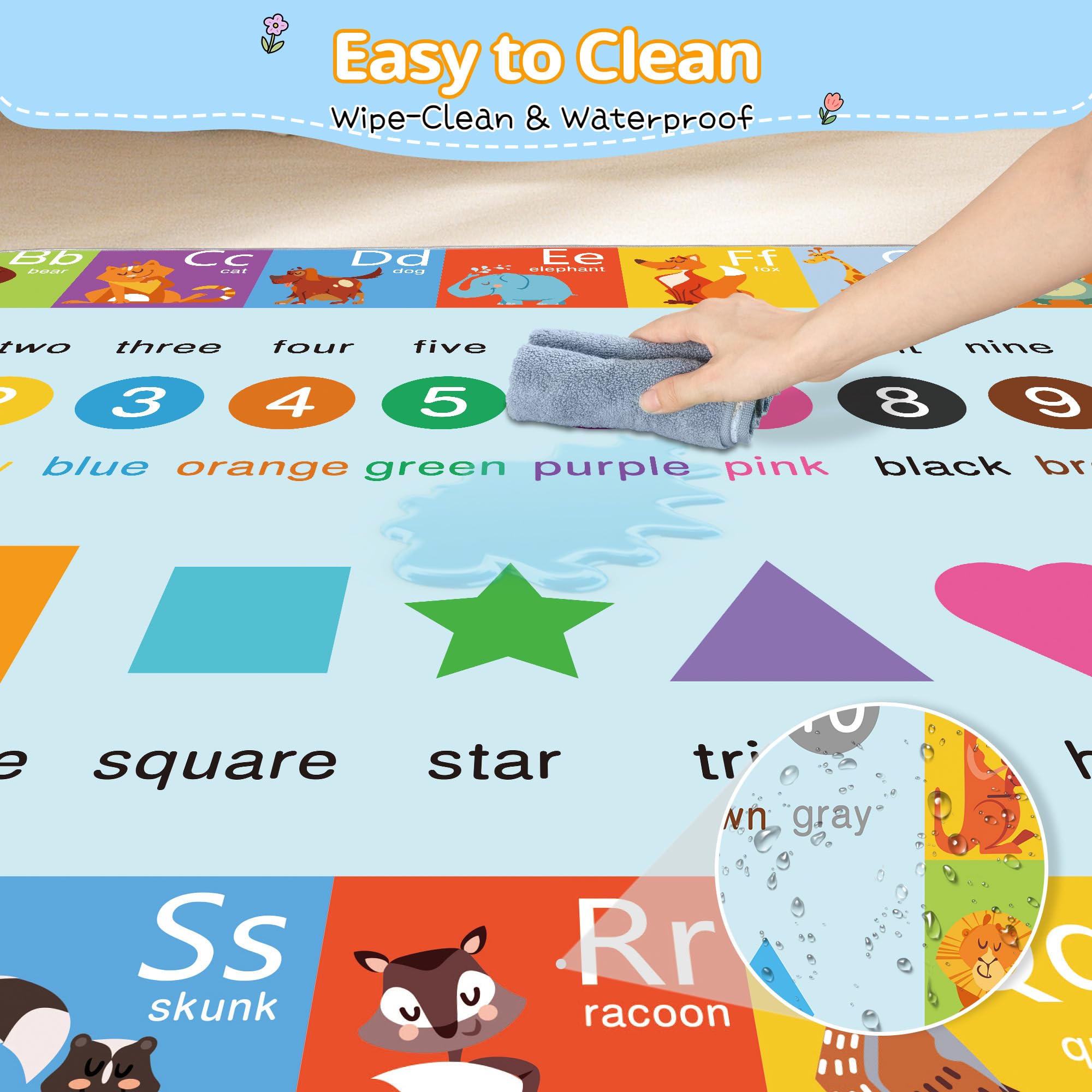FUGWU Alphabet Play Mat wipe-clean surface supports quick spill cleanup
