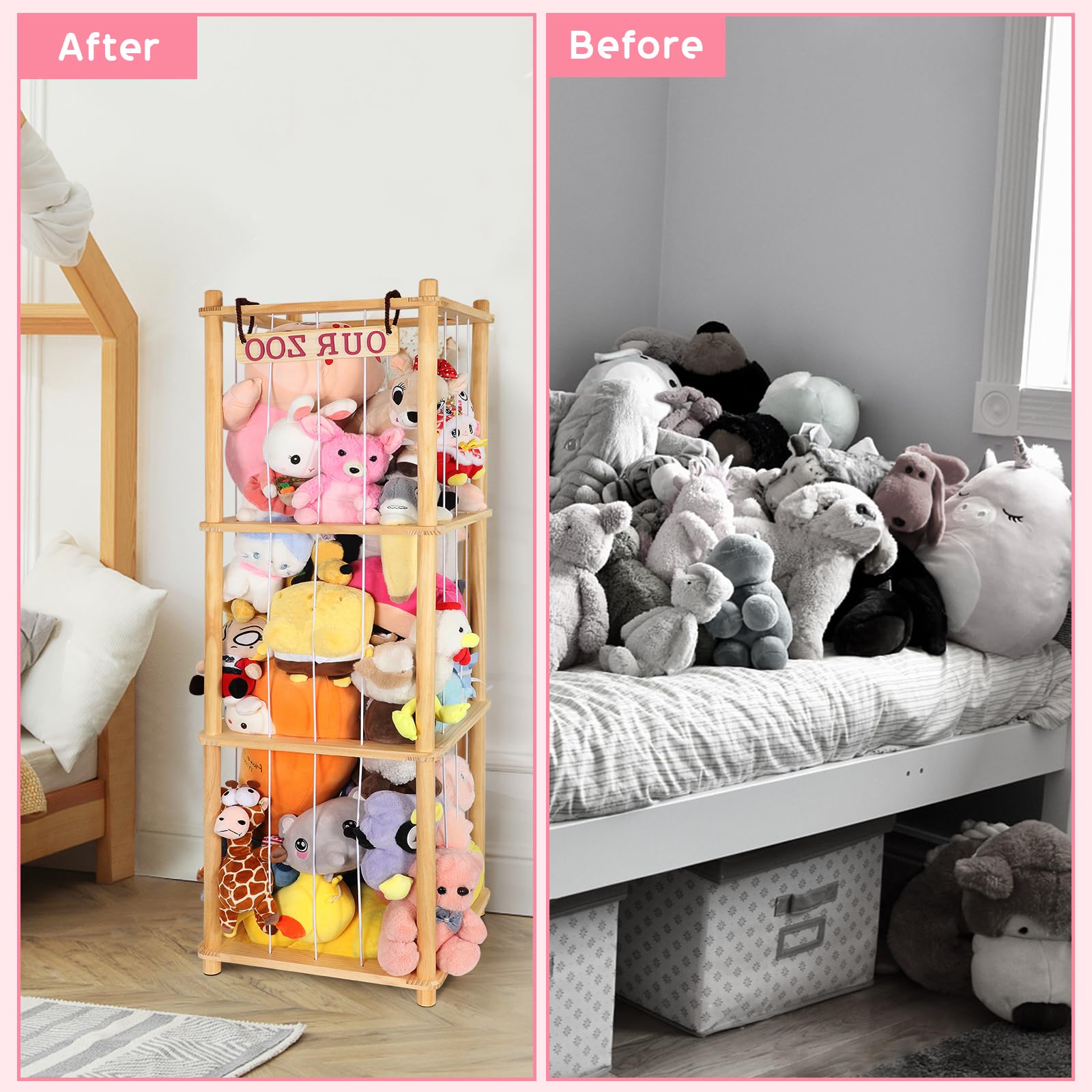 Fuilee zoo display showcases a curated plush collection for imaginative play.