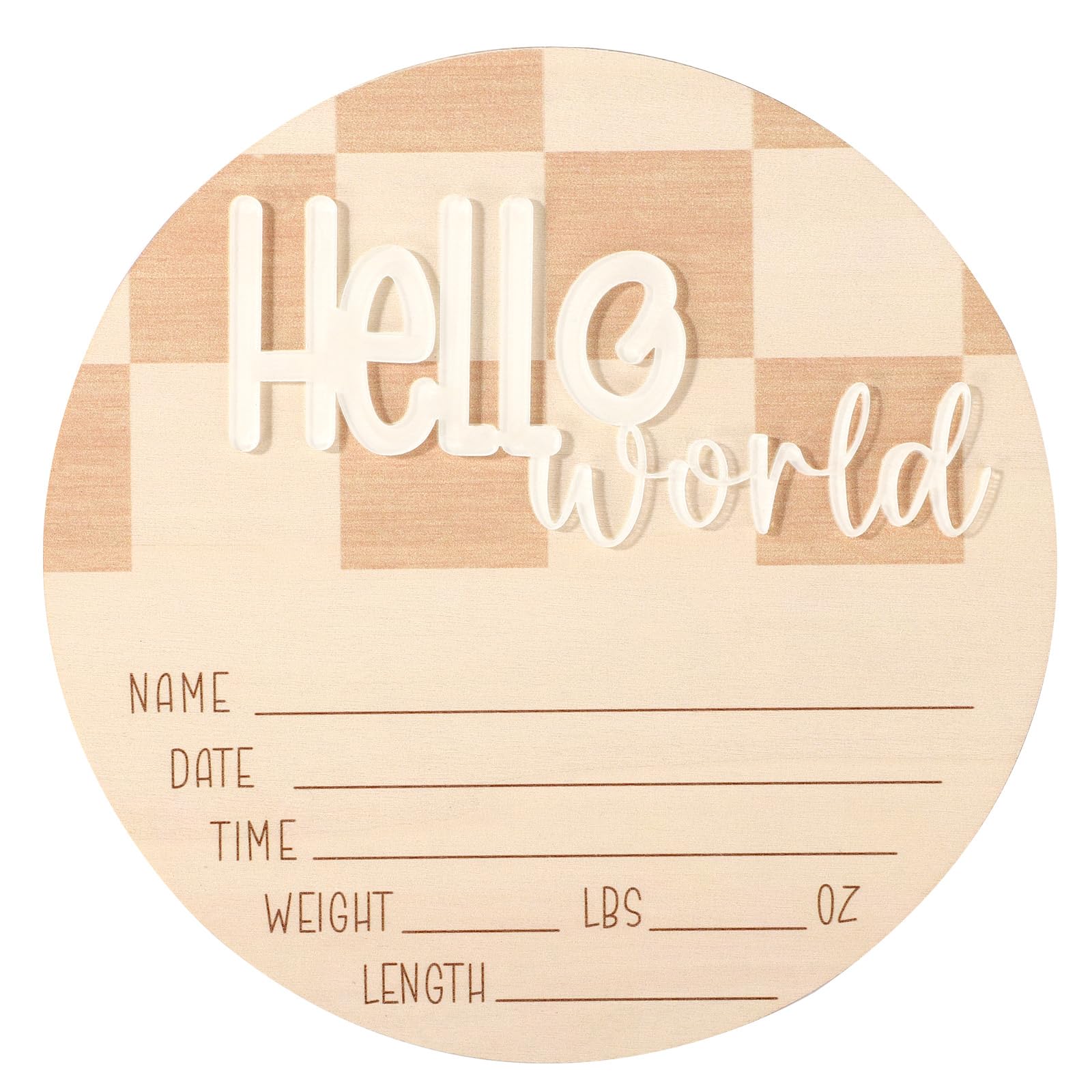 Fukaisu baby announcement sign displays Hello World birth stats for nursery decor