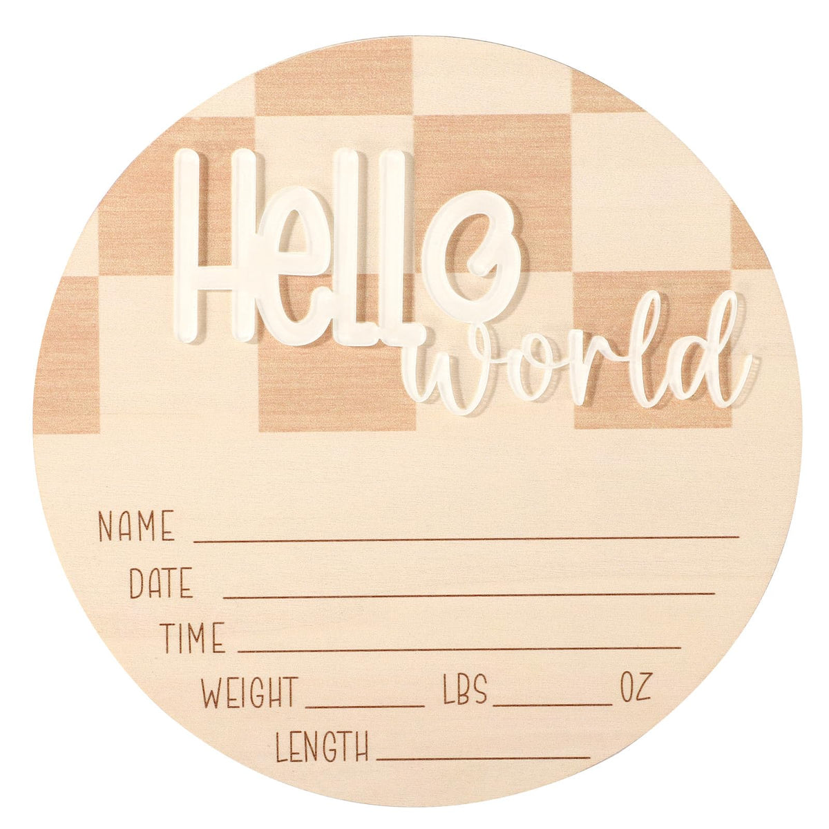 Fukaisu baby announcement sign displays Hello World birth stats for nursery decor