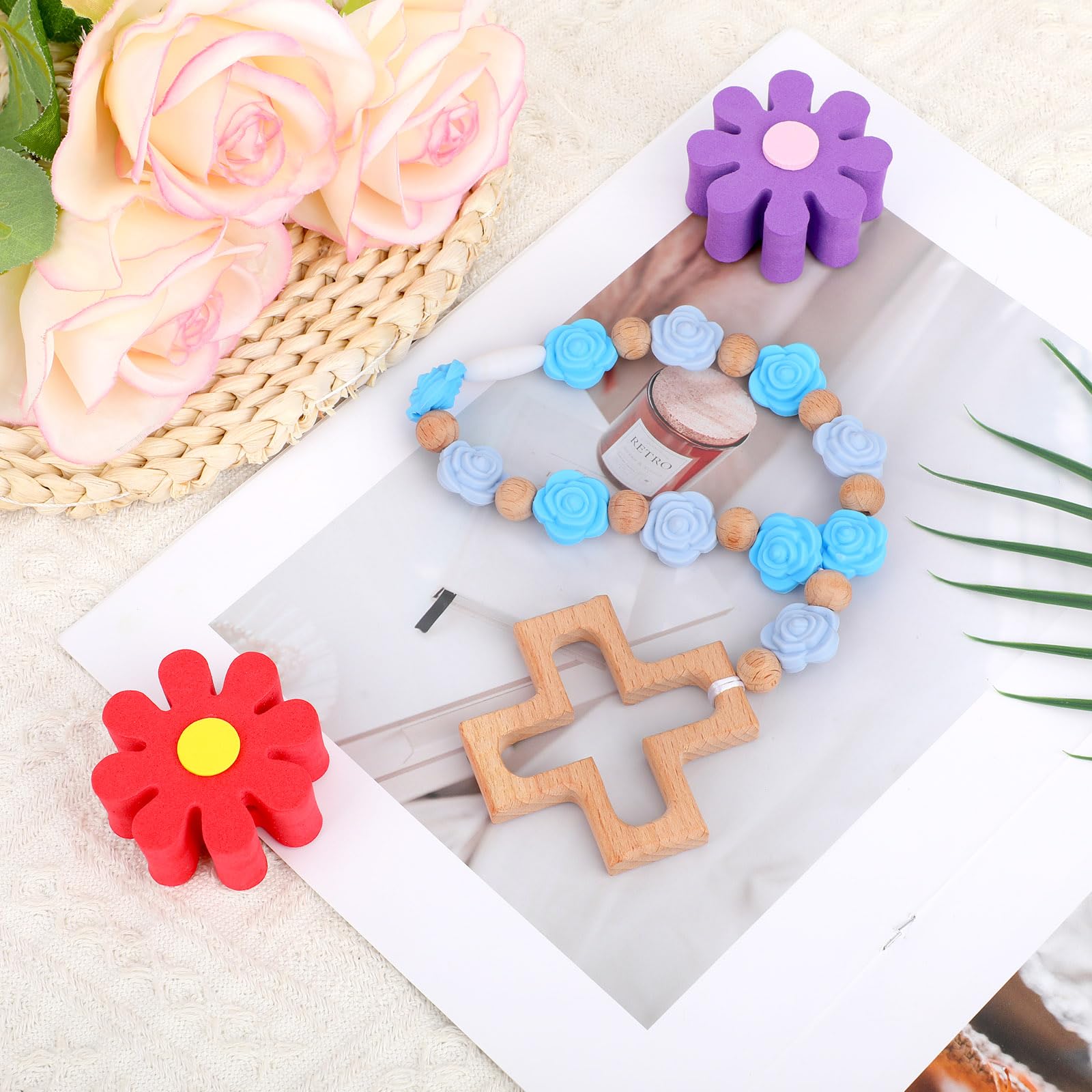 Fukaisu baptism rosary with silicone beads and wood cross designed for easy holding.