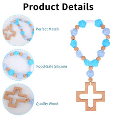 Fukaisu beech wood cross rosary detail emphasizes natural material and lasting keepsake.