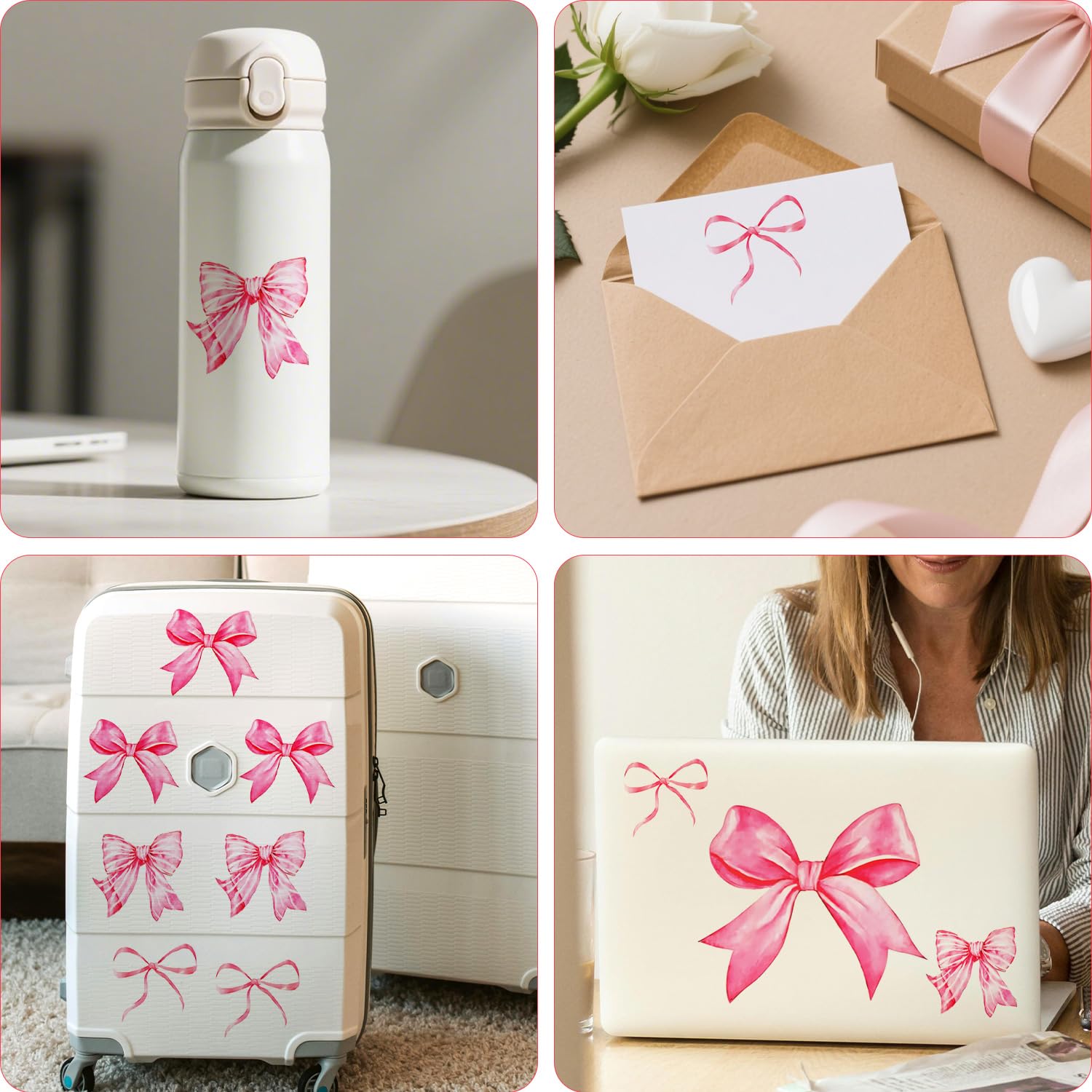 Fukaisu pink bow wall stickers bedroom decor evoke a soft, cozy vibe.