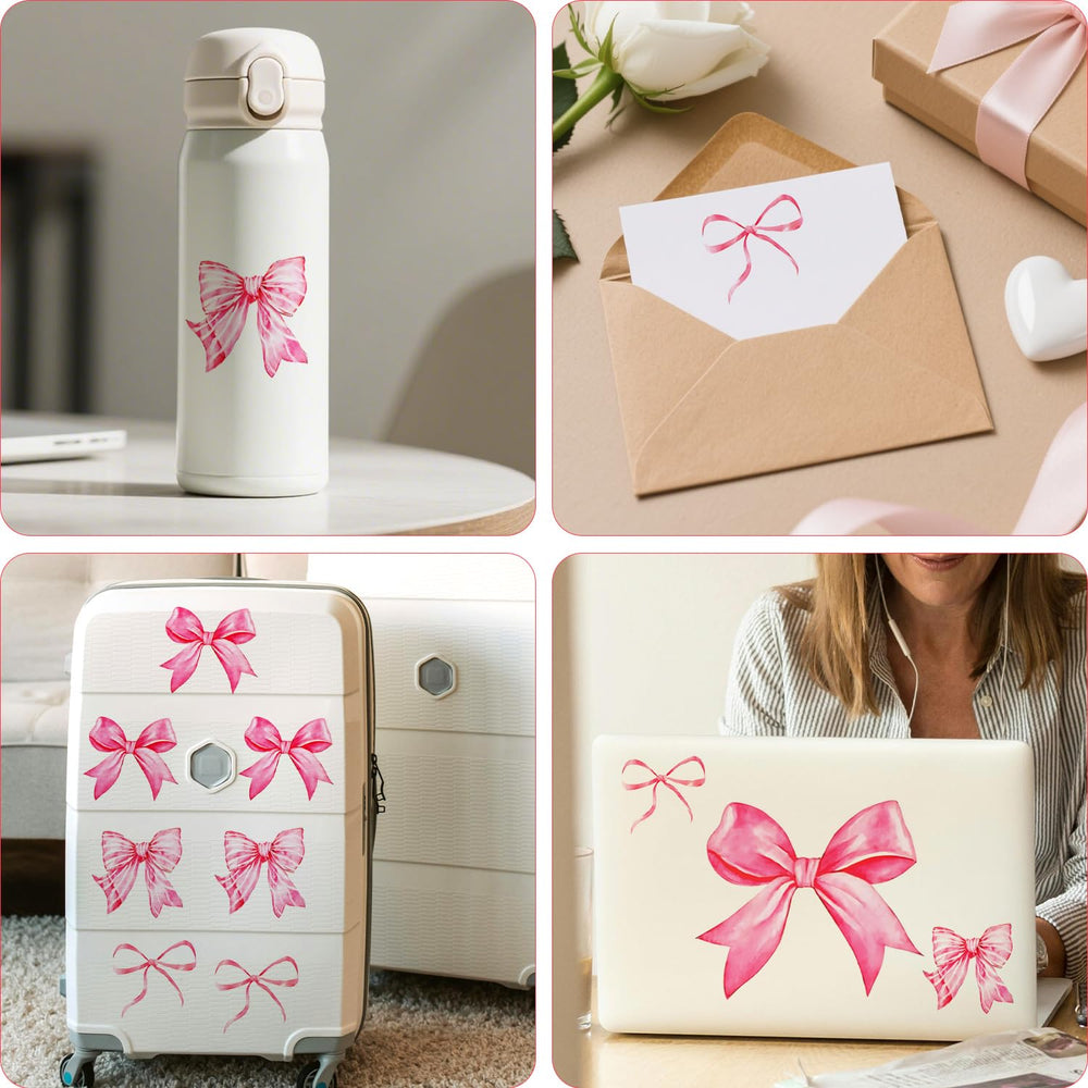 Fukaisu pink bow wall stickers bedroom decor evoke a soft, cozy vibe.