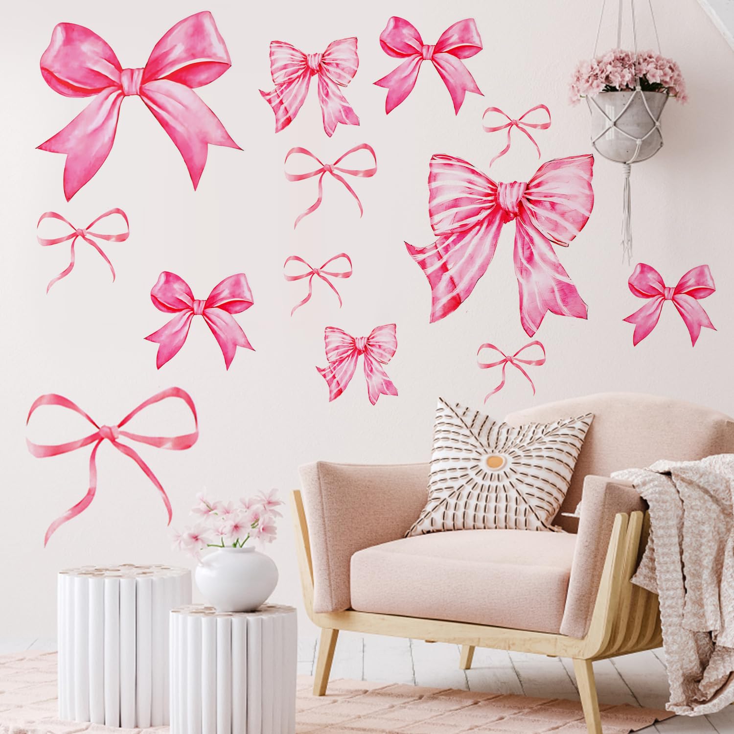Fukaisu pink bow wall stickers packaging highlights durable, waterproof PVC design.