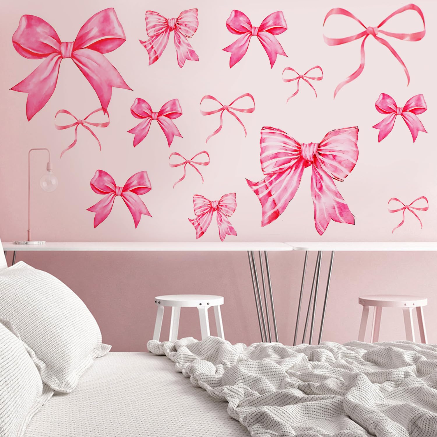 Fukaisu pink bow wall stickers wedding or party backdrop accents for events.