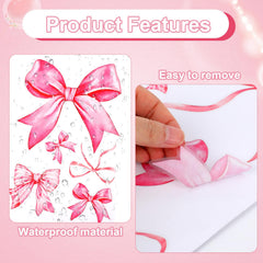 Fukaisu pink bow wall stickers on window scene add playful color.