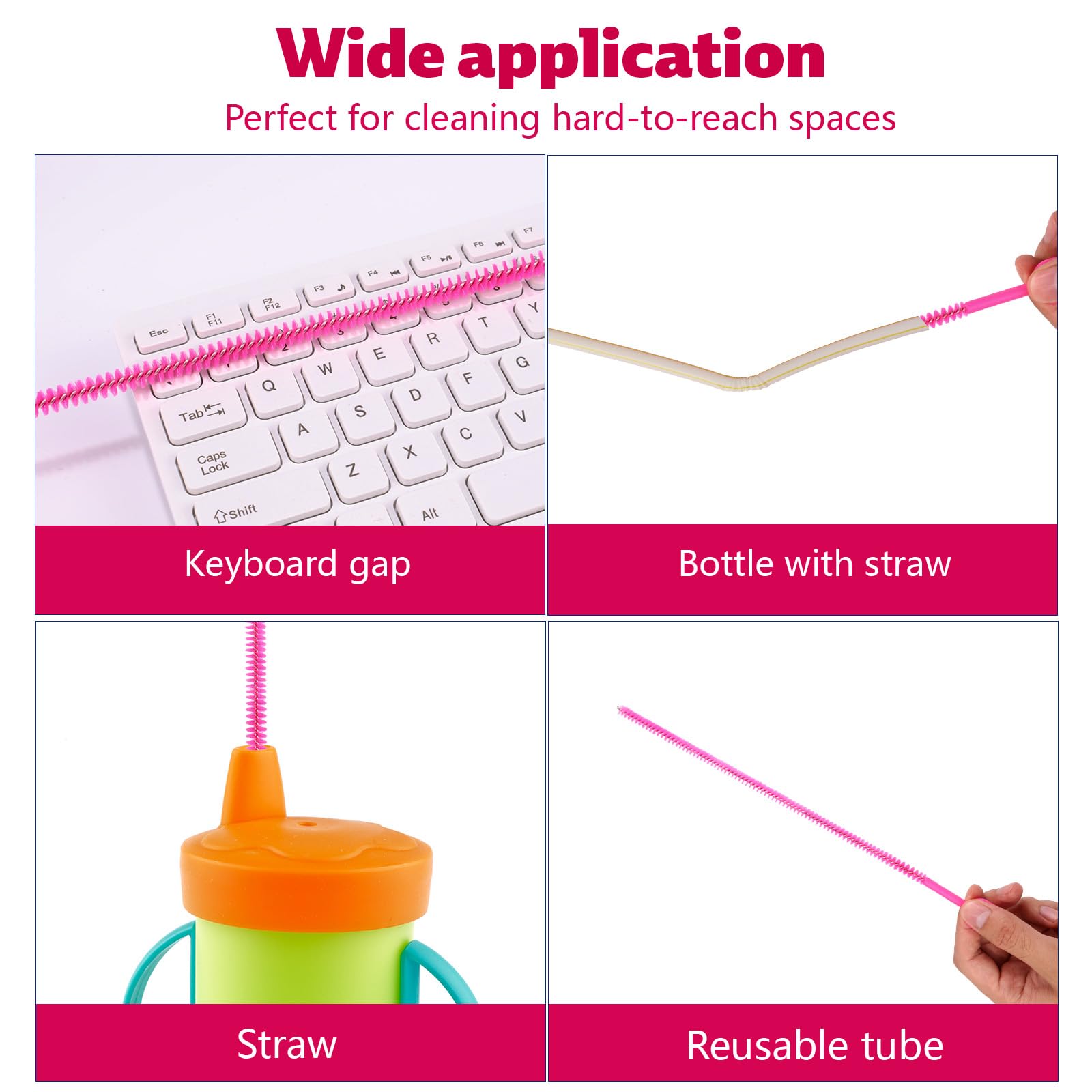 Fukaisu rose pink straw brushes suit water bottles and sippy cups.