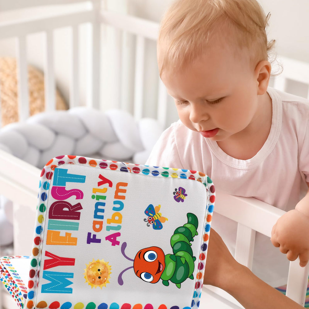 Fullhawl My First Family Album teether-ring attachment enables crib or stroller access.