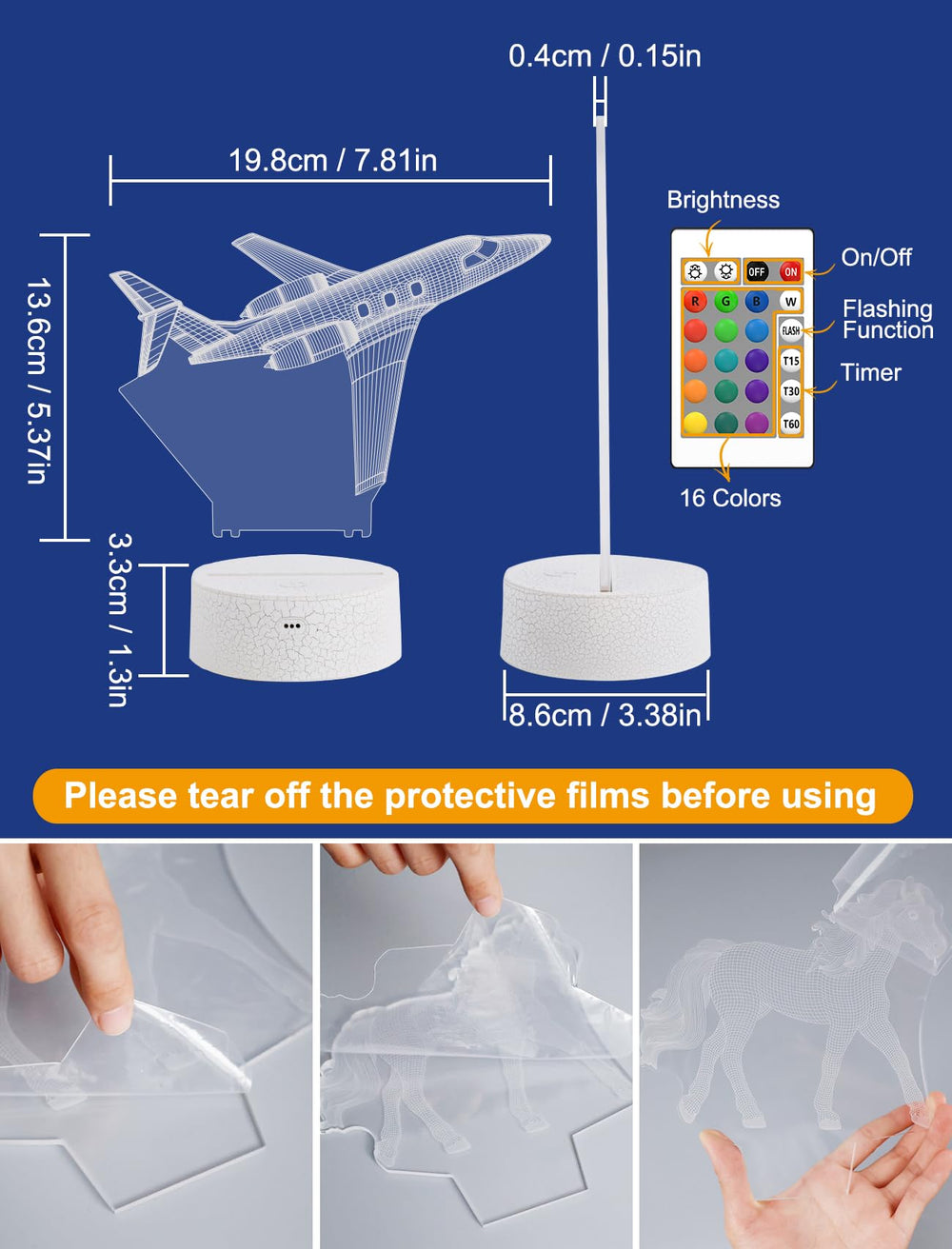 FULLOSUN airplane-night-light-remote-control-buttons captures configurable lighting speeds and patterns.