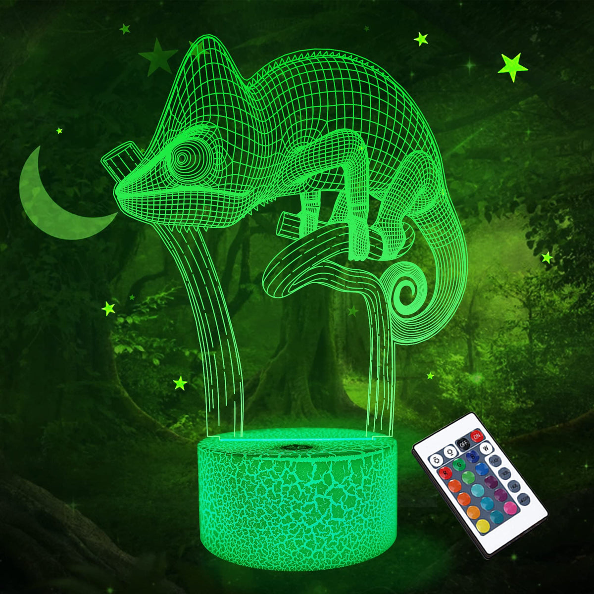 FulLOSUN Chameleon 3D night light base provides vivid ambient illumination for kids' rooms.