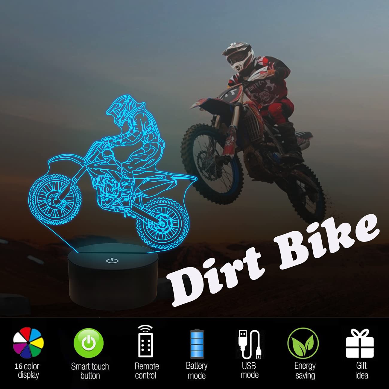 FULLOSUN Dirt Bike Night Light gift packaging ideal for birthdays and holidays