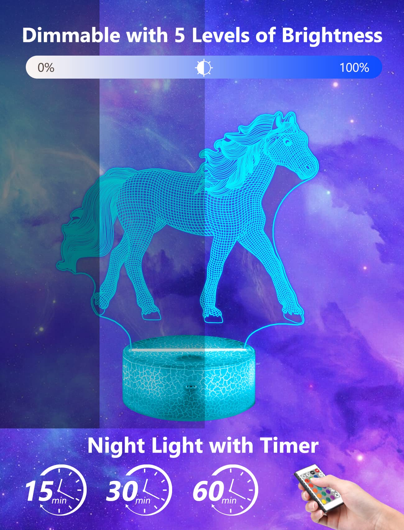 FULLOSUN horse 3D night light acrylic plate laser-engraved 3D illusion