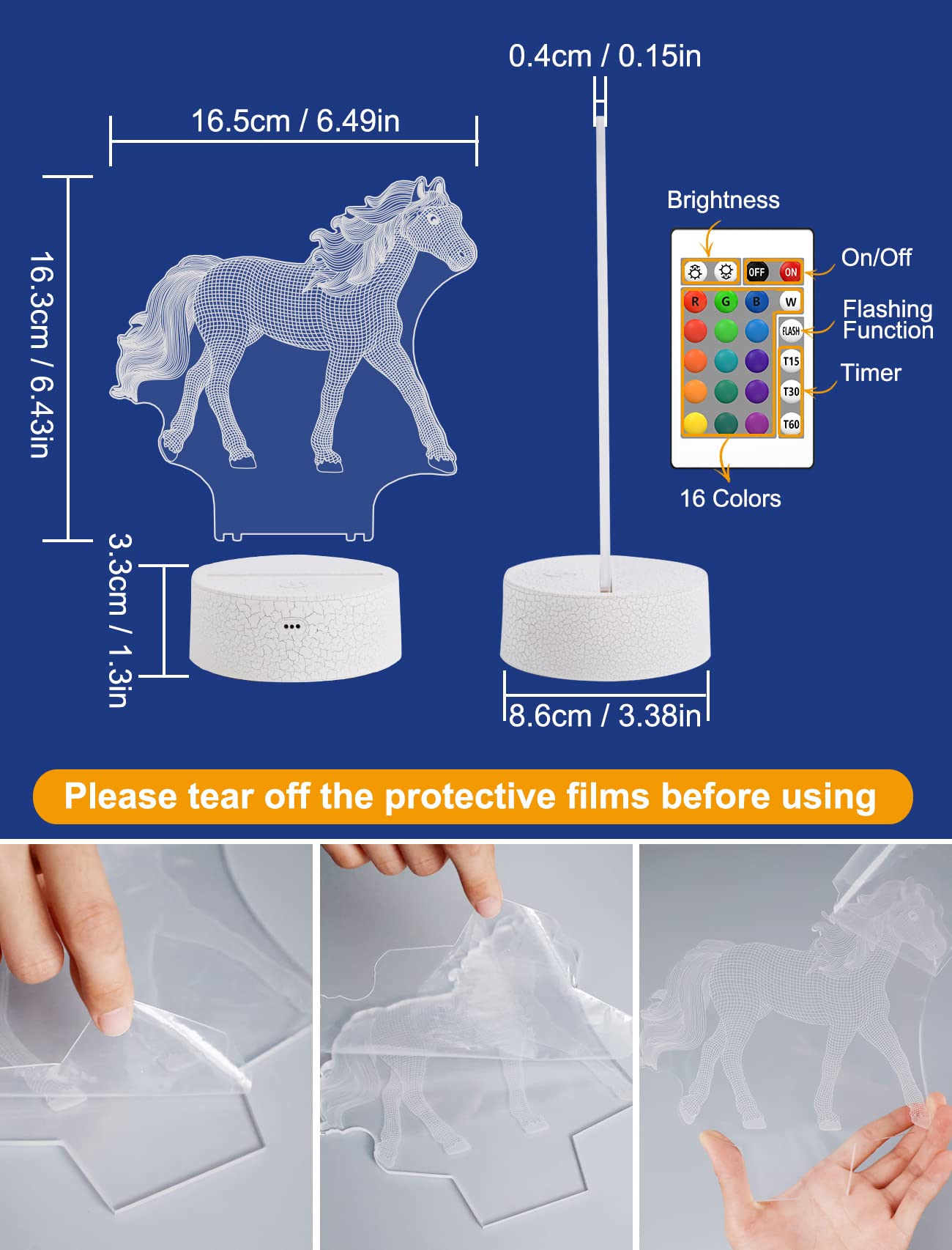 FULLOSUN horse 3D night light USB power option for flexible setup