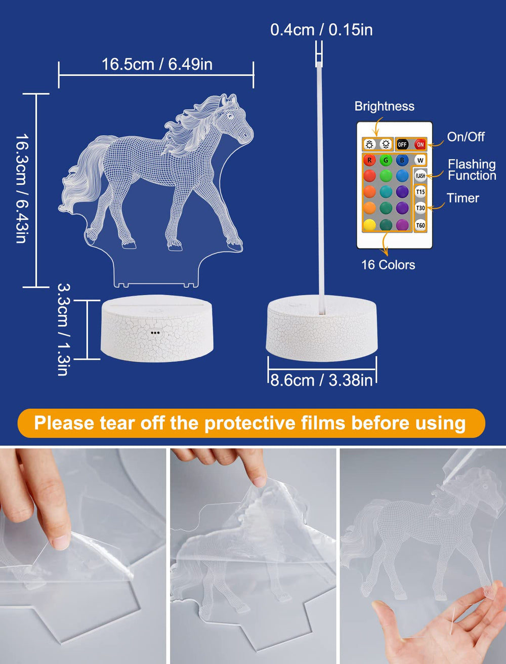 FULLOSUN horse 3D night light USB power option for flexible setup