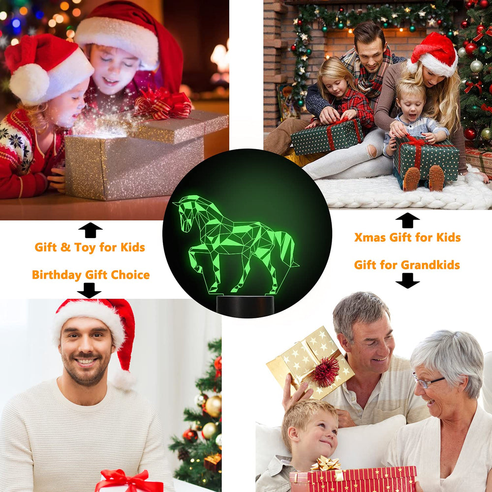 FULLOSUN horse illusion remote-controlled night light offers convenient brightness and color control from bed.