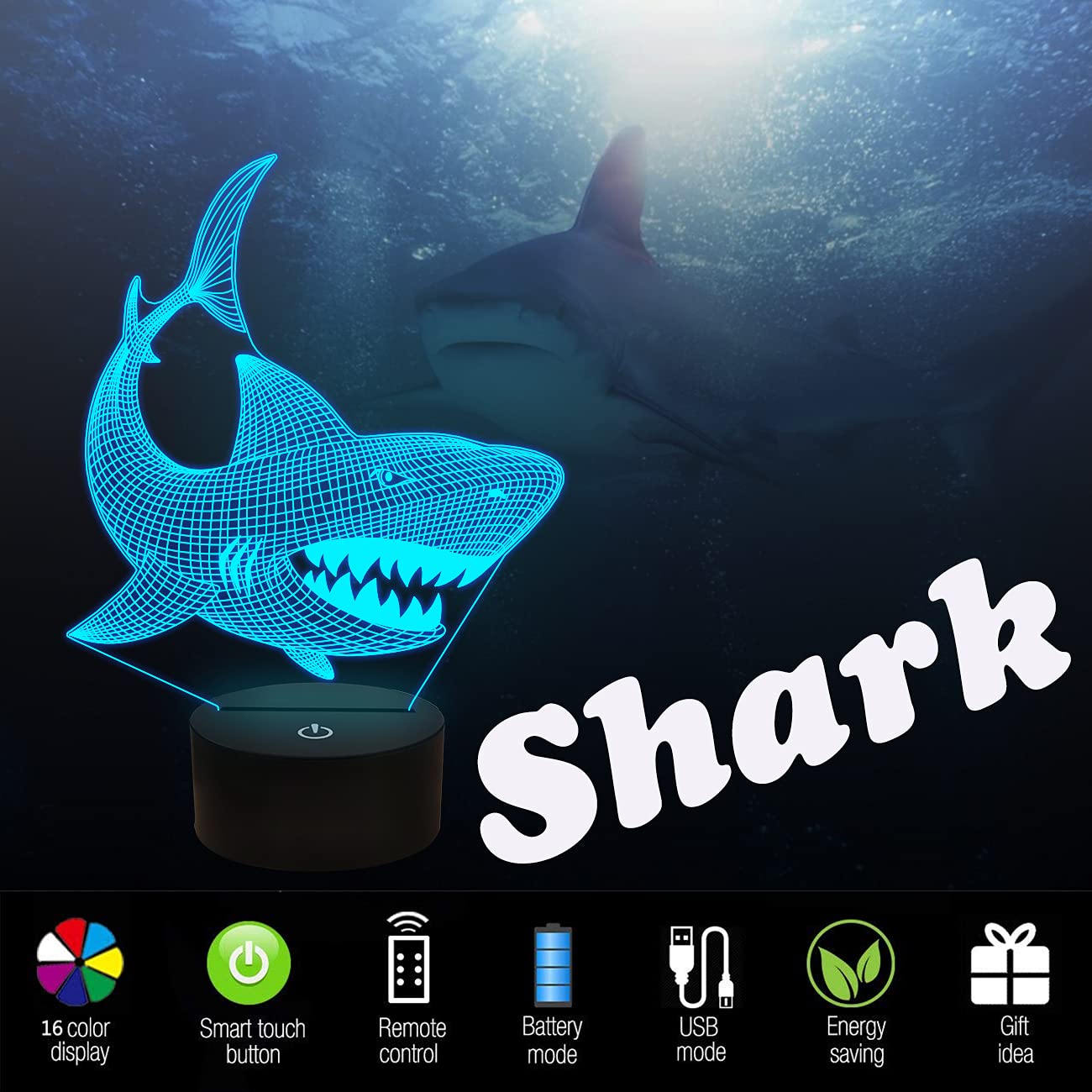 Battery option enabling portable placement of the shark night light