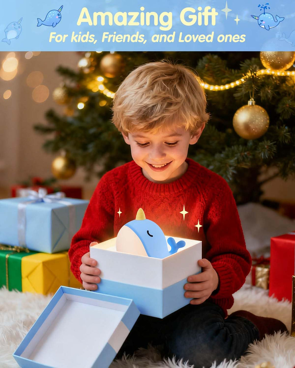 Fuloon Narwhal Night Light 30-minute timer for worry-free auto-off.