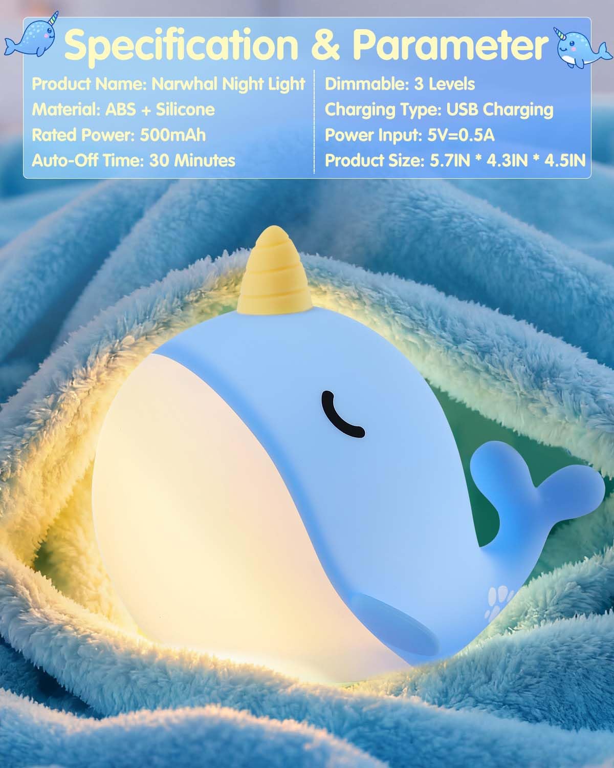 Fuloon Narwhal Night Light cute whale design makes a great gift.