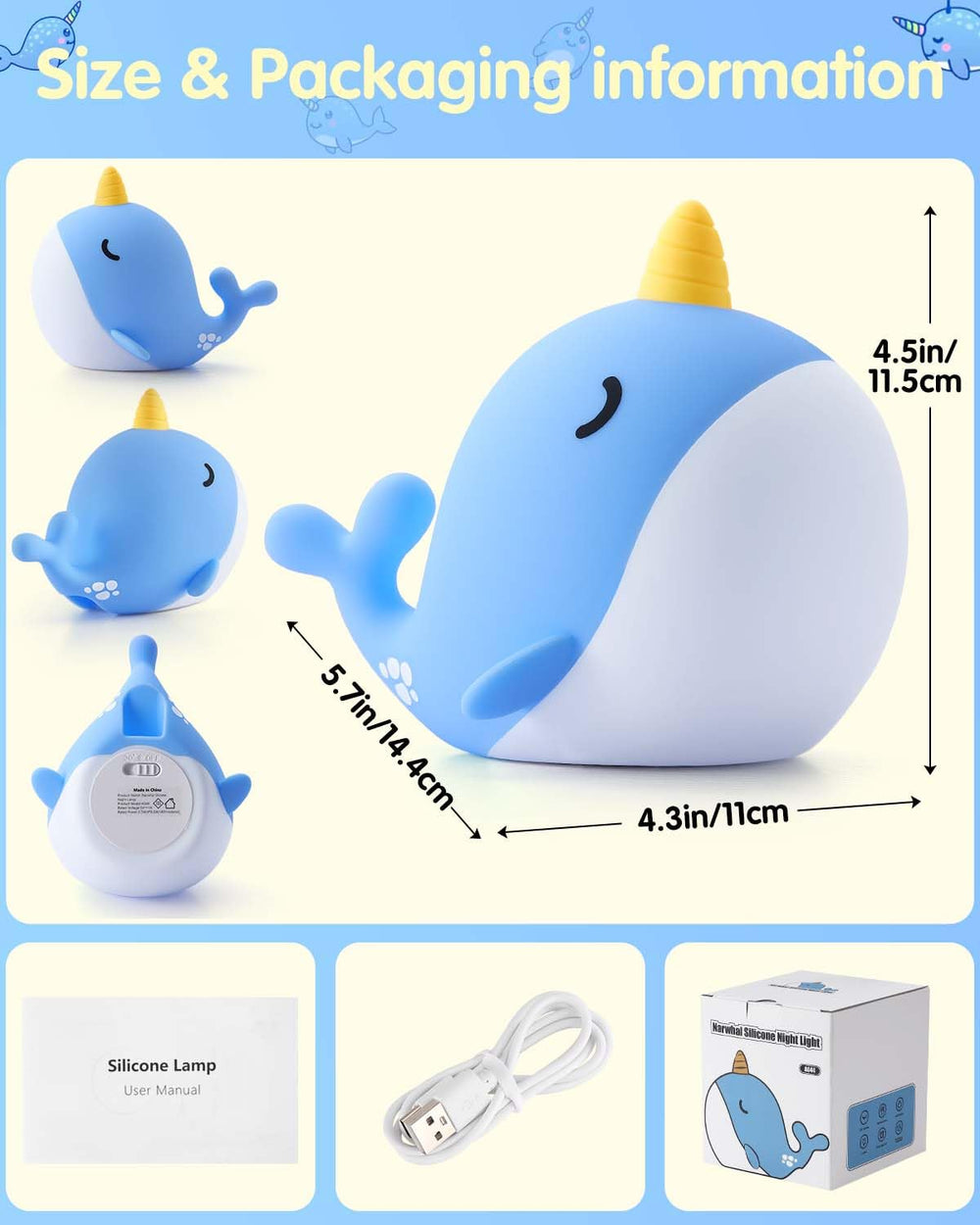 Fuloon Narwhal Night Light durable, dust-resistant for everyday use.