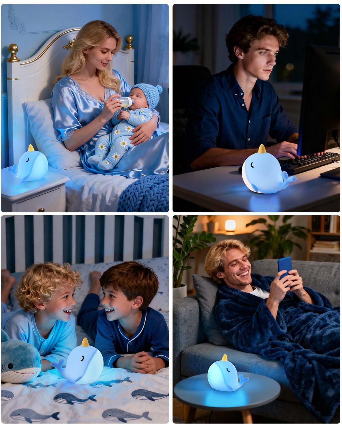 Fuloon Narwhal Night Light makes a charming blue gift idea.