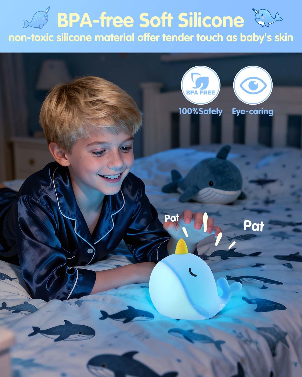 Fuloon Narwhal Night Light USB-C charging keeps it ready for adventures.
