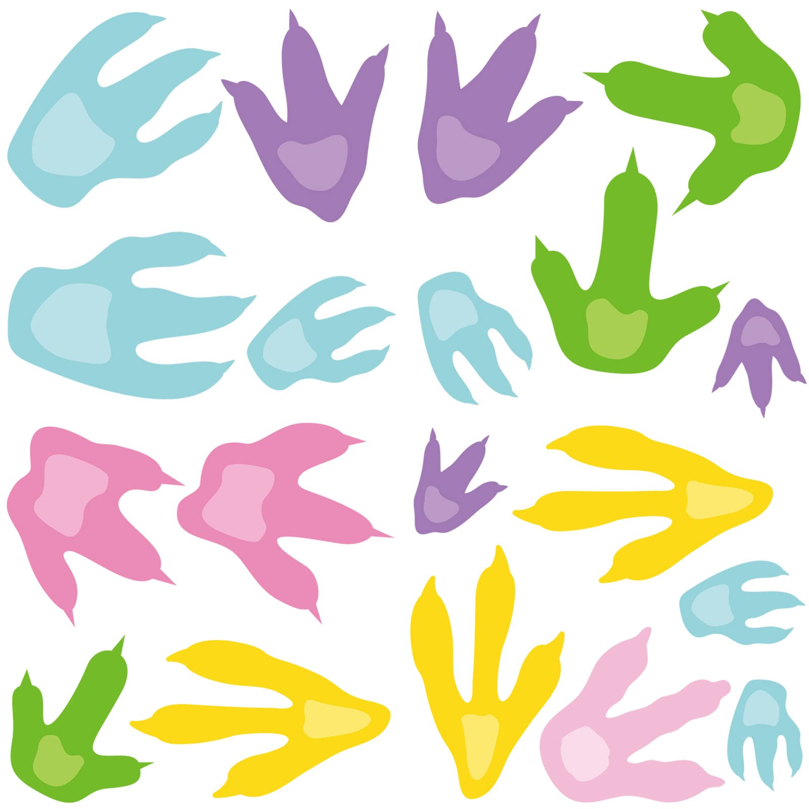 Fumete dinosaur footprint sheet provides colorful trails for play spaces and easy path mapping