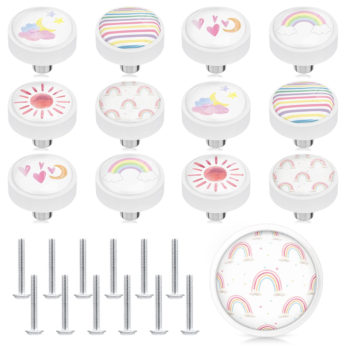 Fumete rainbow knob heart pattern brightens nursery drawers for playful organization.