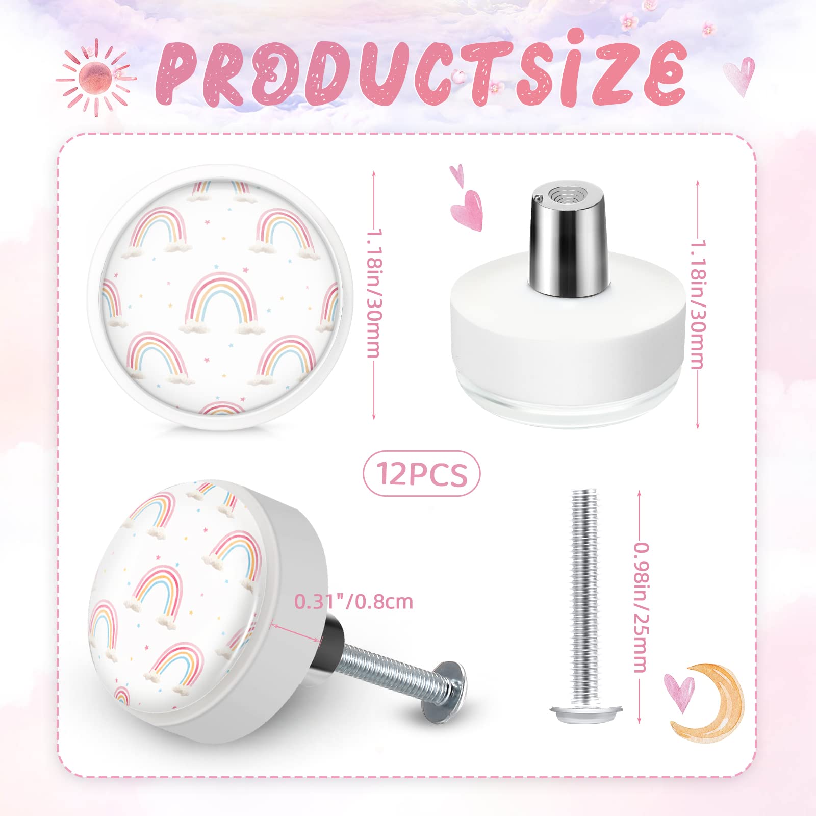 Fumete rainbow knob moon pattern adds calming accents to kids' dressers.