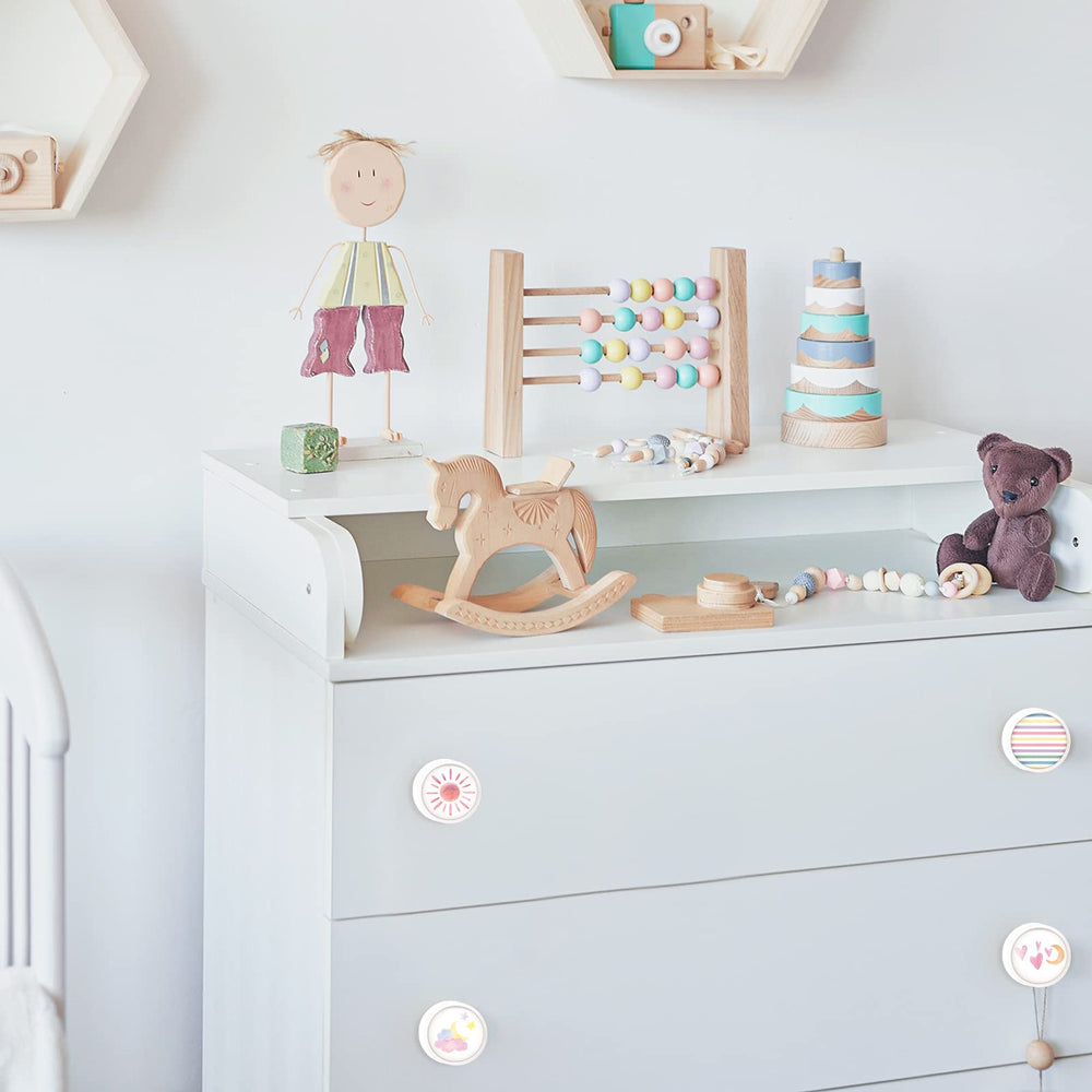 Fumete rainbow knob rainbow pattern offers colorful storage for kids.