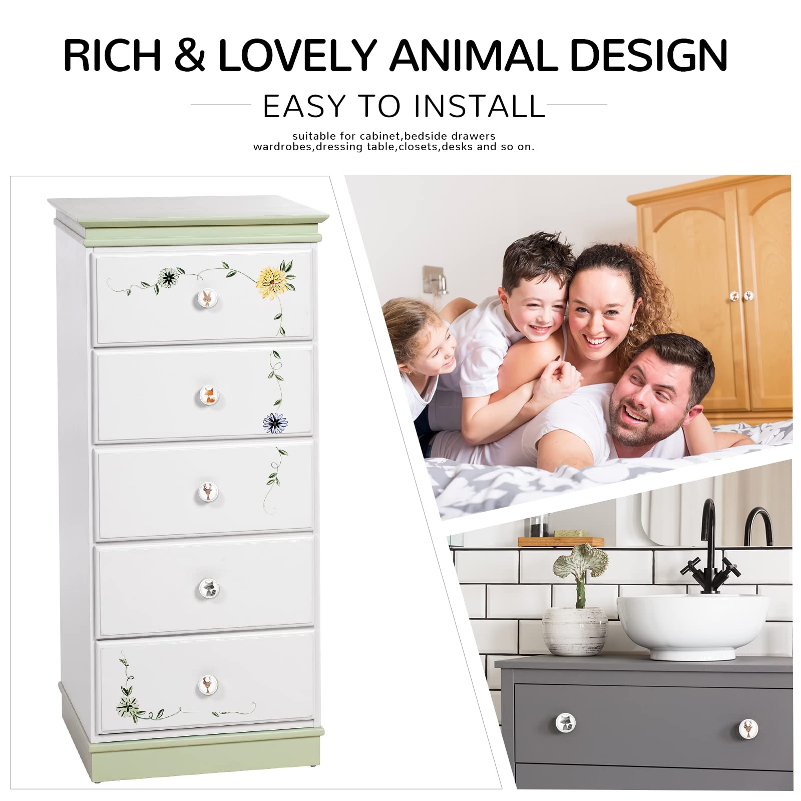 Fumete safari animal knob set offers six patterns for versatile decor