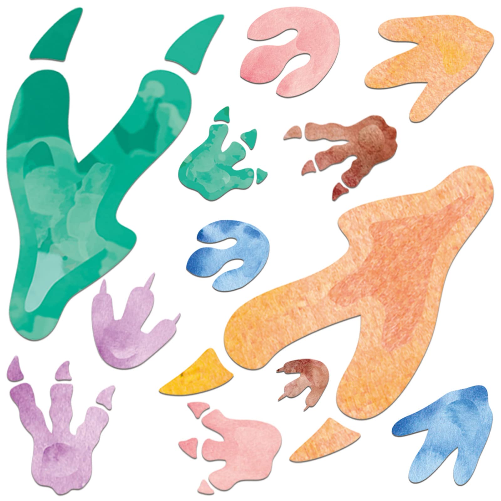 Fumete watercolor dinosaur footprints sheet showing six styles for versatile nursery wall decor