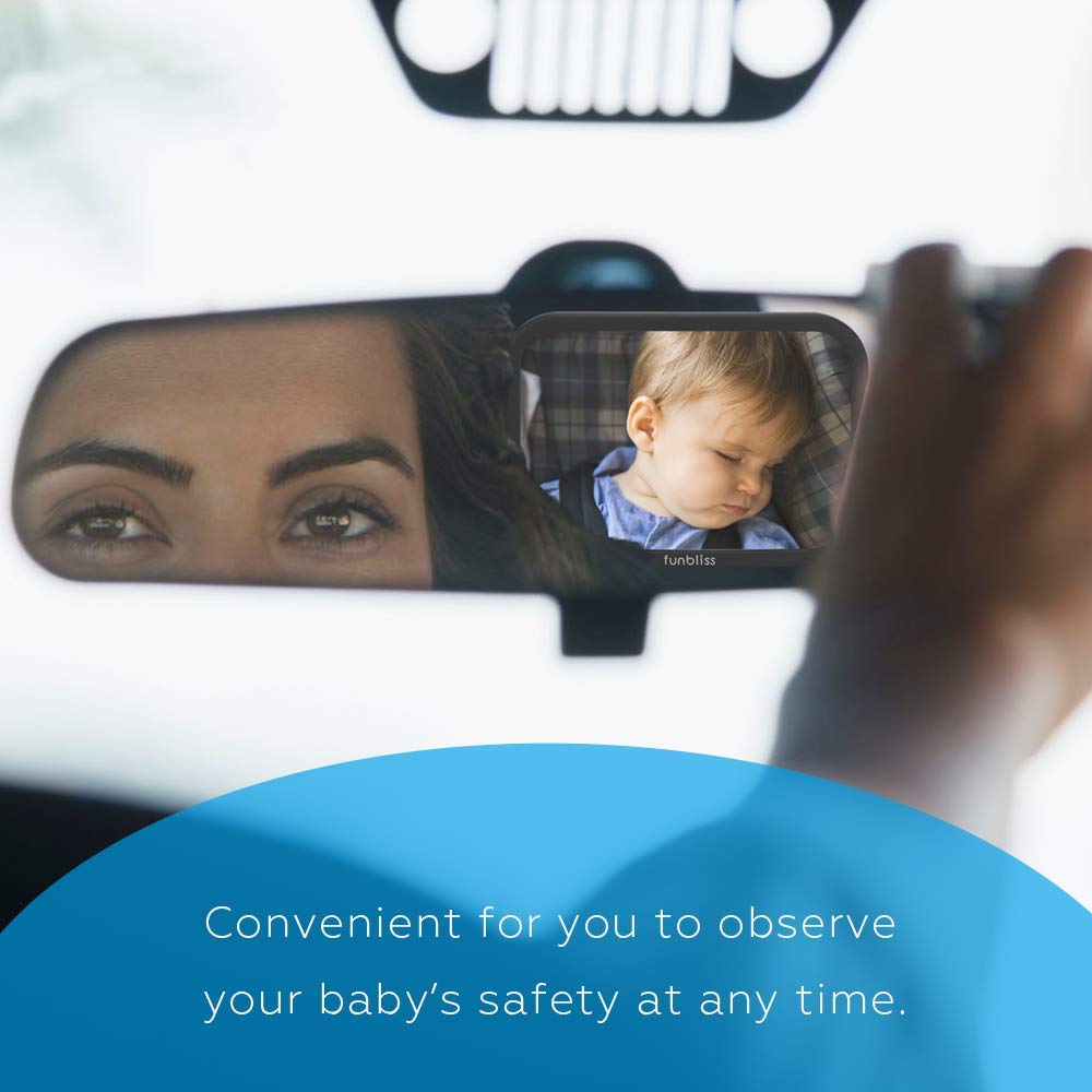Funbliss rear-facing-view mirror helps you monitor your newborn safely on every trip.