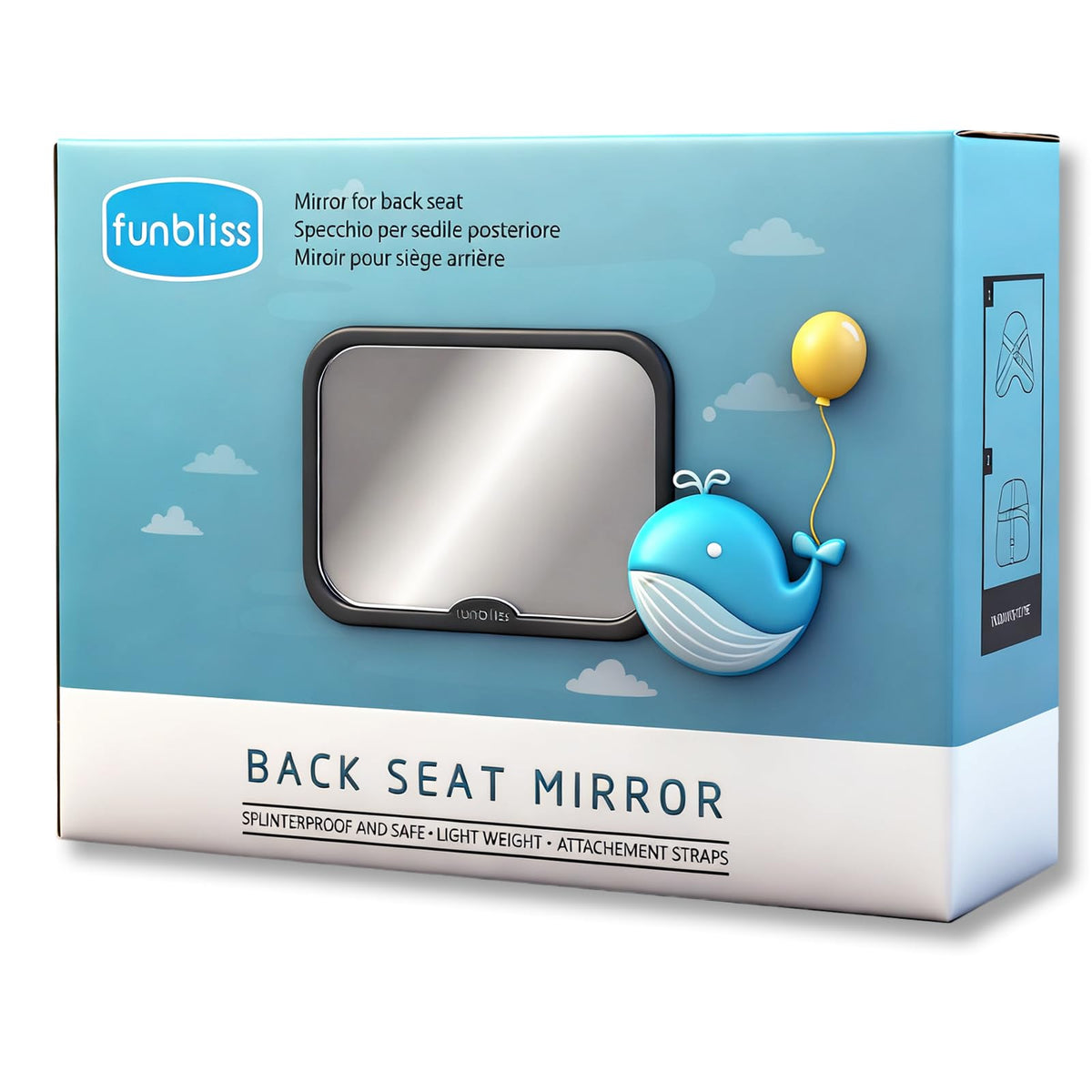 Funbliss baby car mirror wide-angle view offers panoramic rear-seat monitoring for safer drives.