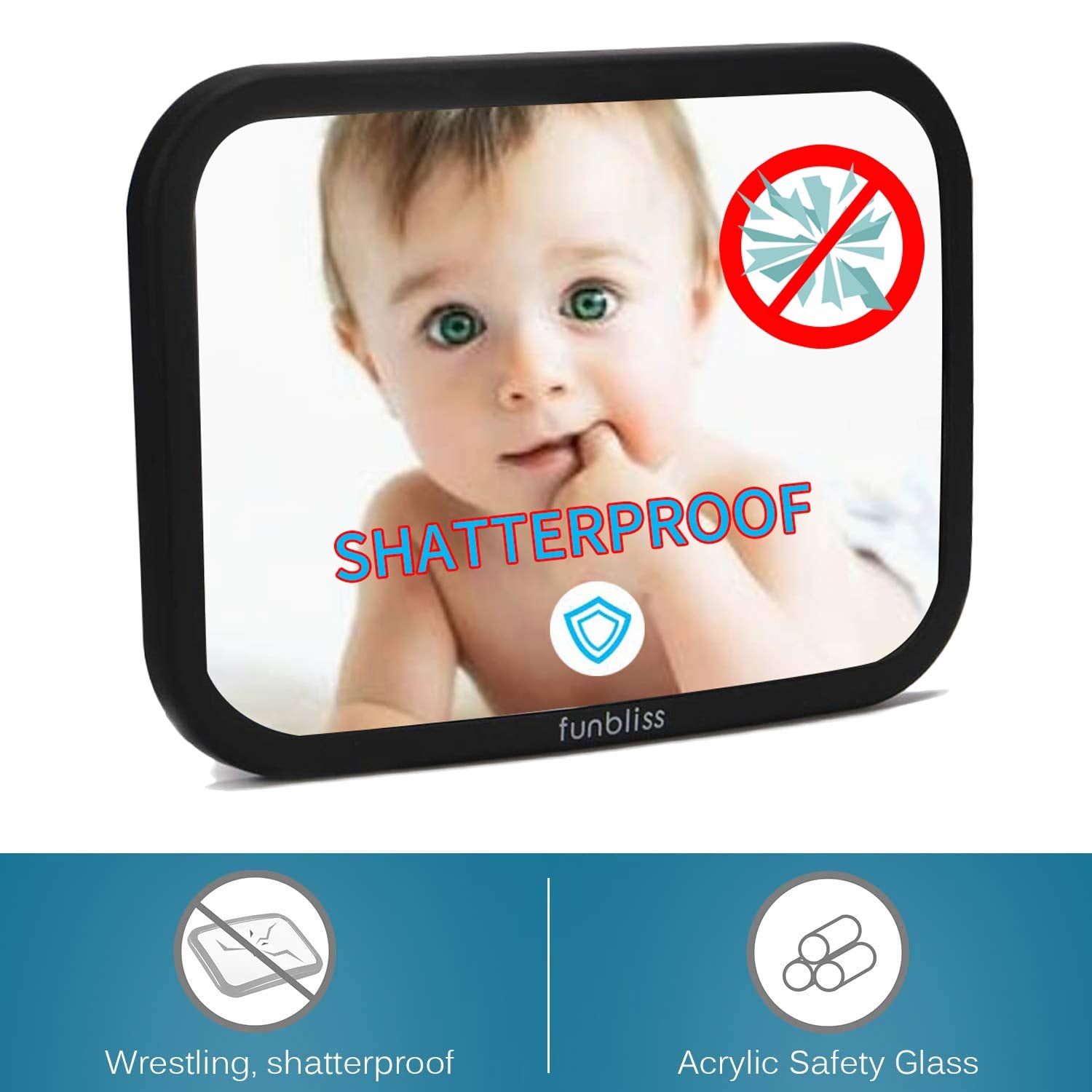 Funbliss backseat mirror ultra-clear PMMA lens for clear infant visibility