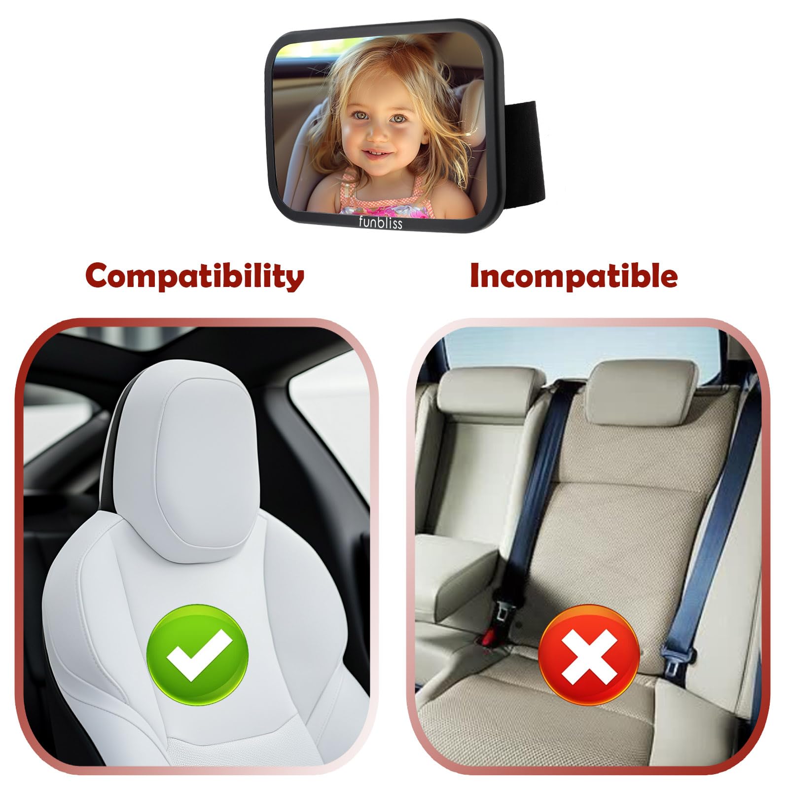 Funbliss backseat-view mirror helps parents monitor from the driver’s seat.