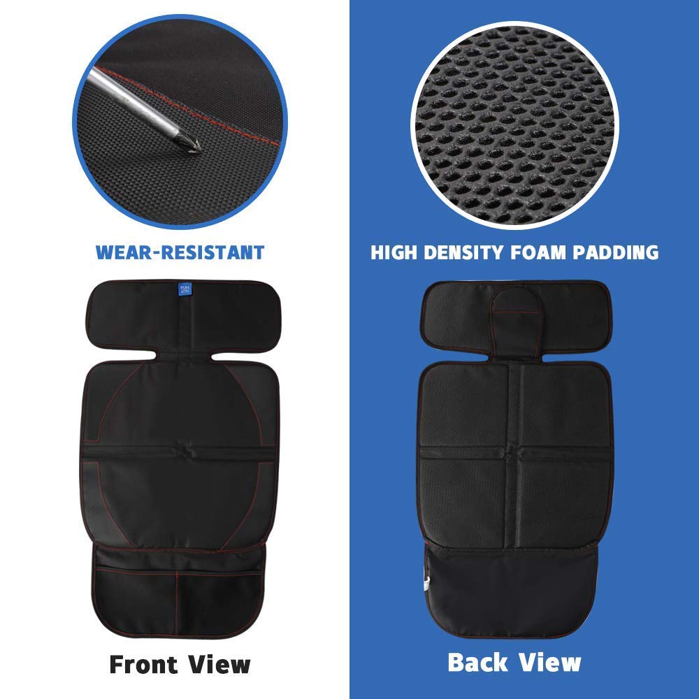 Funbliss car seat protector pet use scene emphasizes pet-friendly, easy-clean surface.