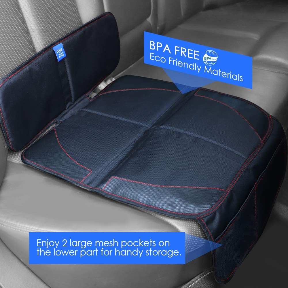funbliss dual grip traction technology keeps the seat protector in place during trips.