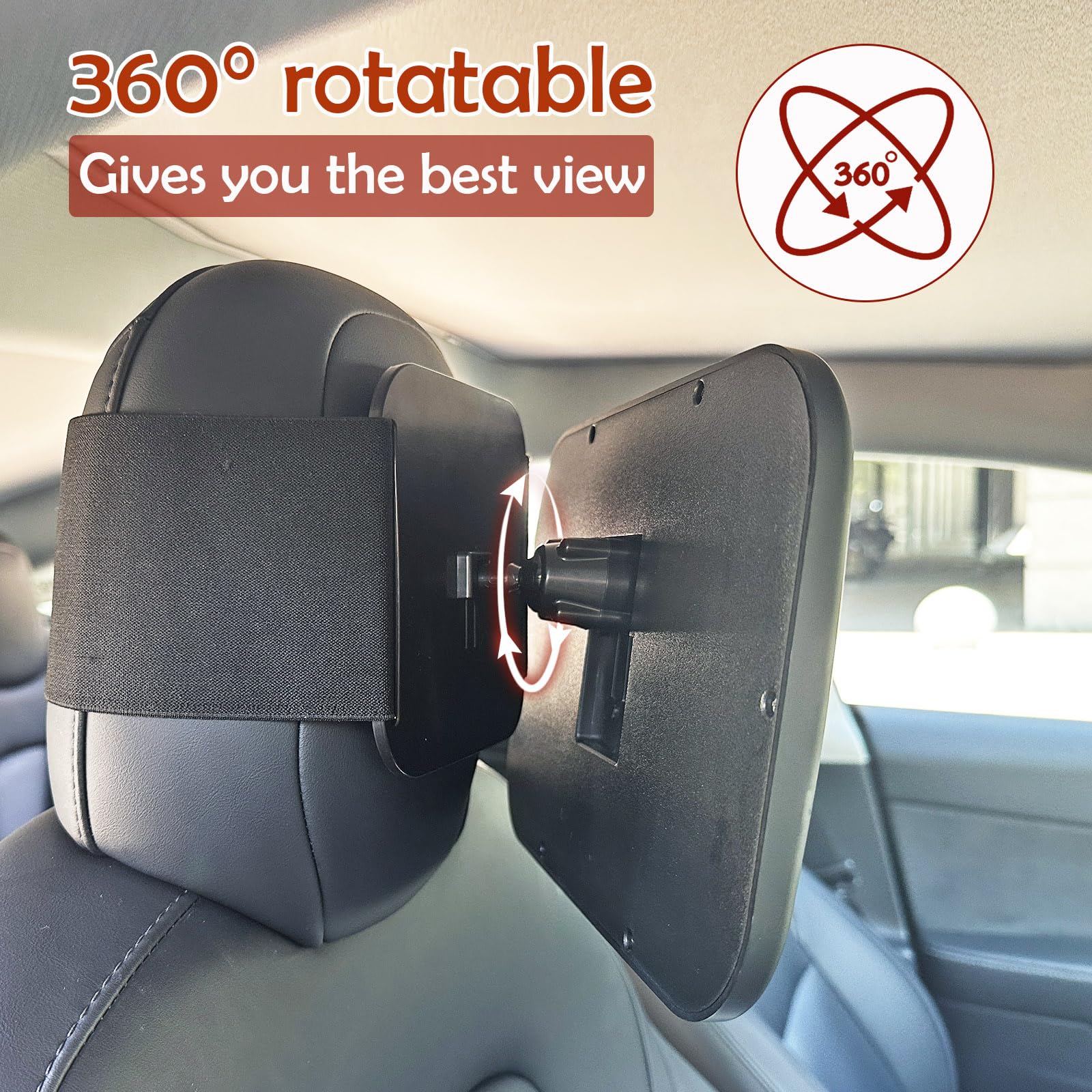 Funbliss Tesla-compatible mirror fits various fixed headrests for a seamless upgrade.
