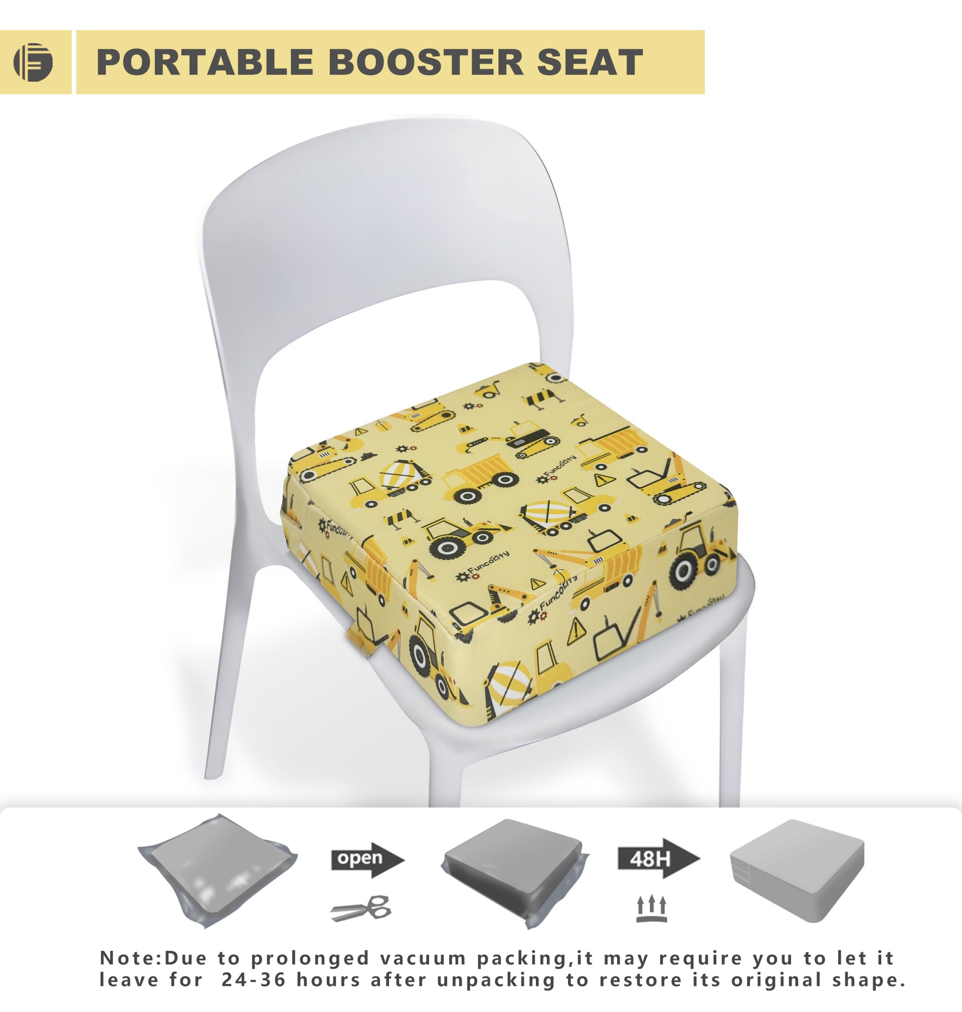 Funcority booster seat with machine-washable cover makes cleanup quick.