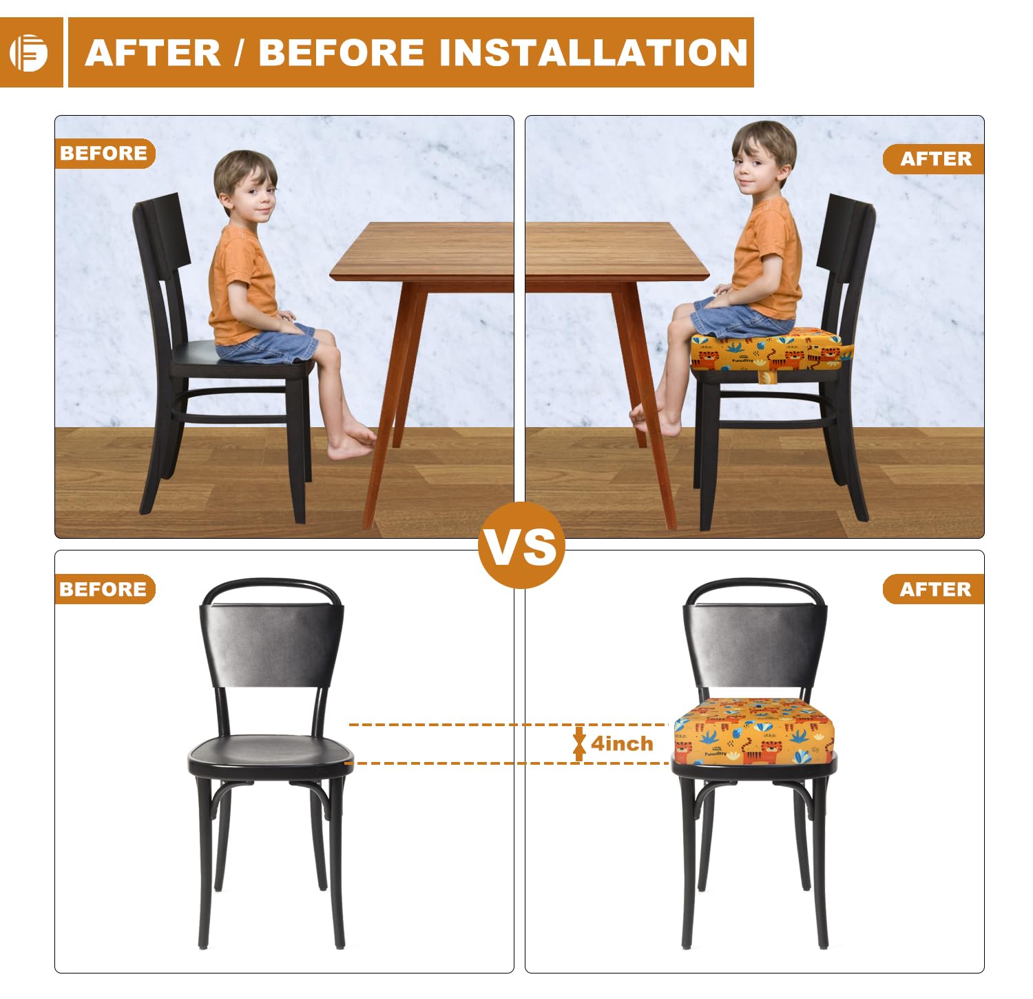 Funcority booster seat with machine-washable cover for easy cleaning.