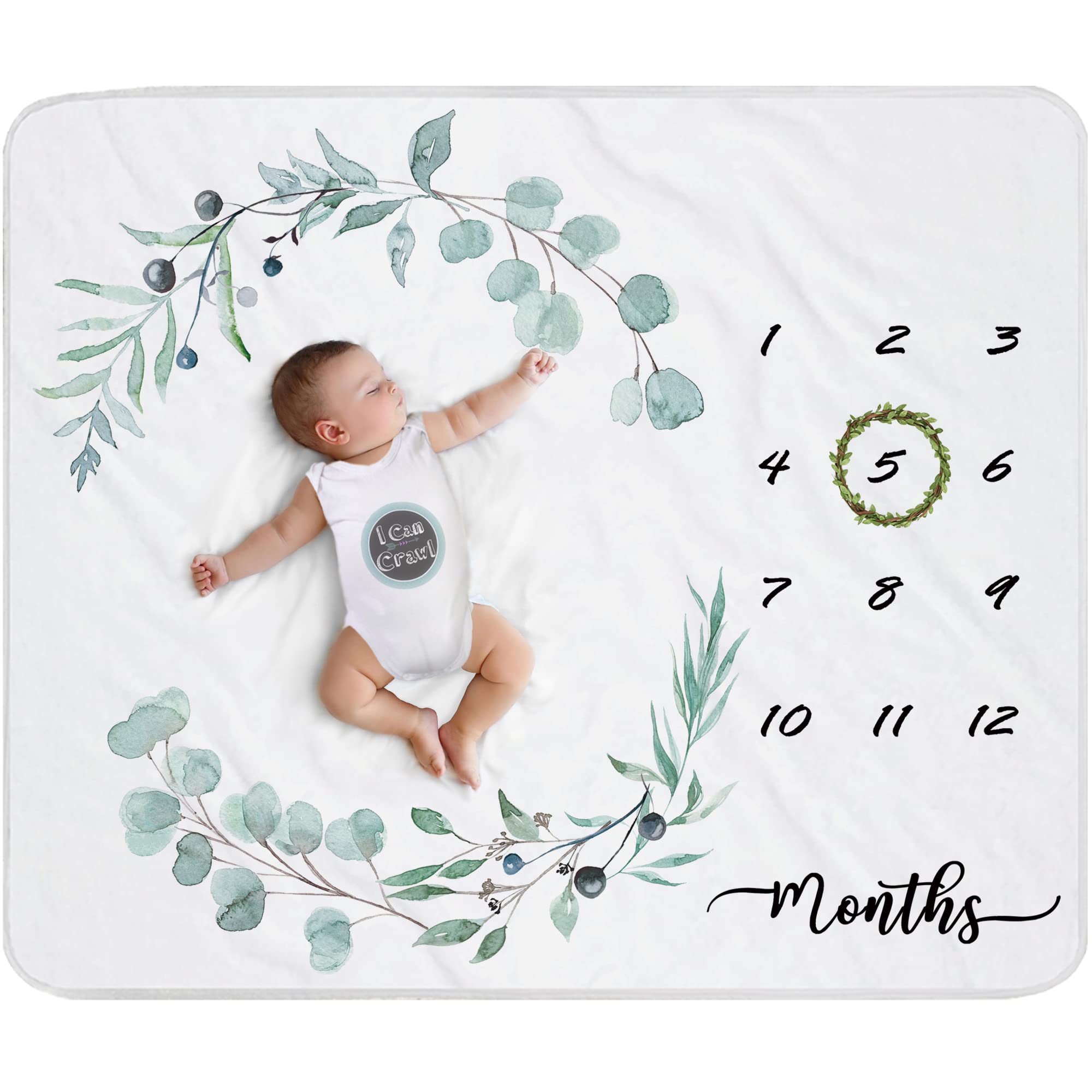 Fundich milestone blanket with ivy wreath marks months for keepsake photos.