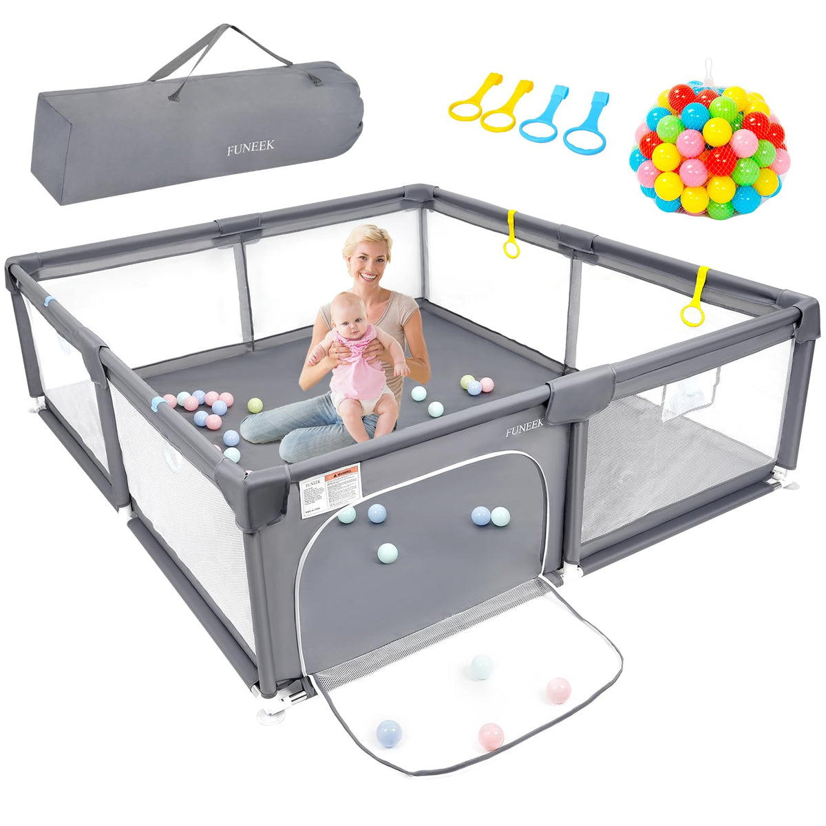 FUNEEK large baby playpen assembly view shows roomy interior for safe, comfortable play