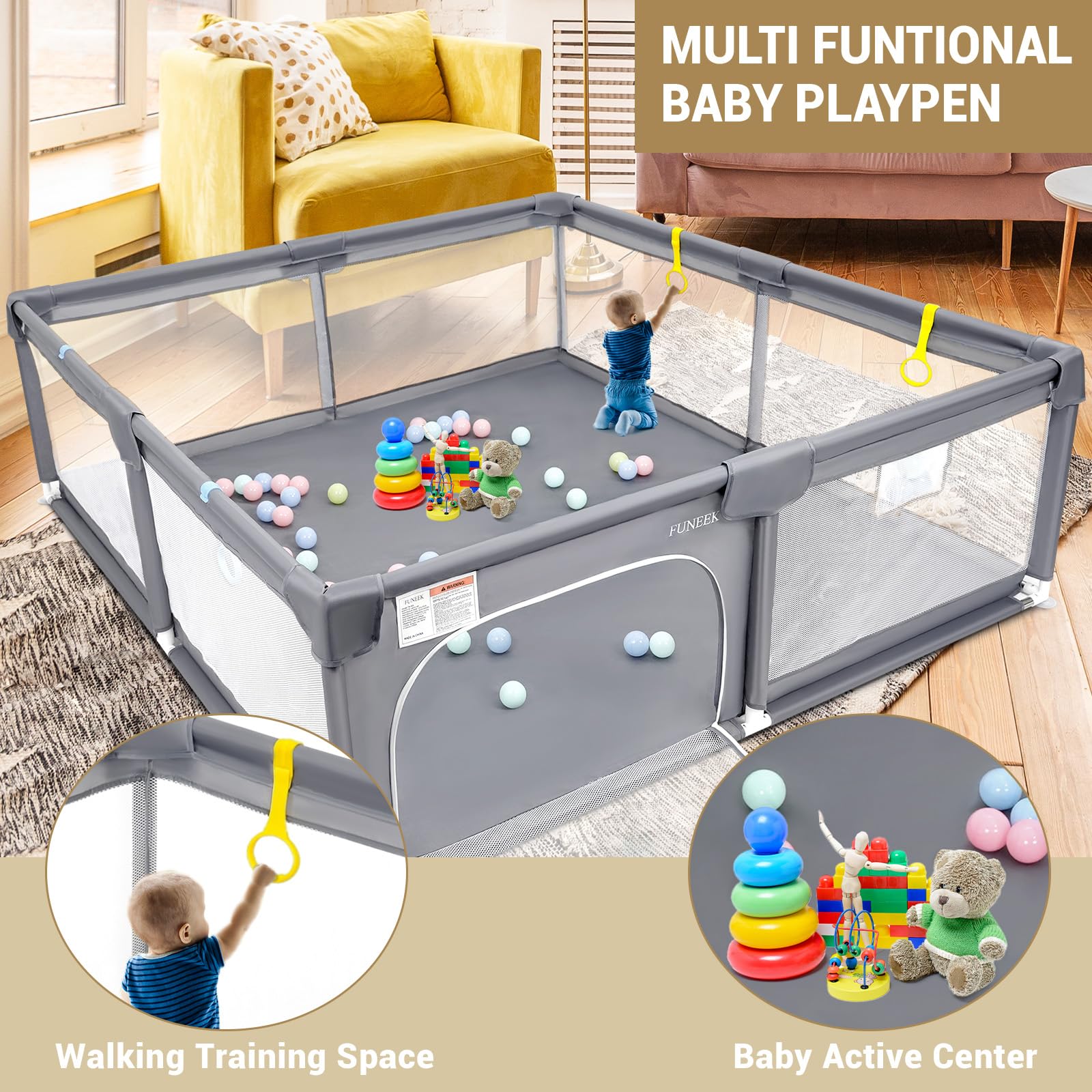 FUNEEK pull-handles close-up shows kid-friendly self-pull for independence