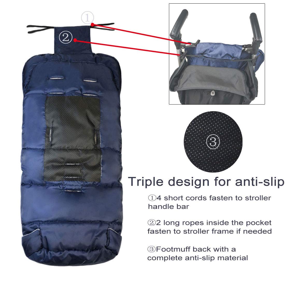 Funlife bunting bag anti-slip back panel for secure stroller placement