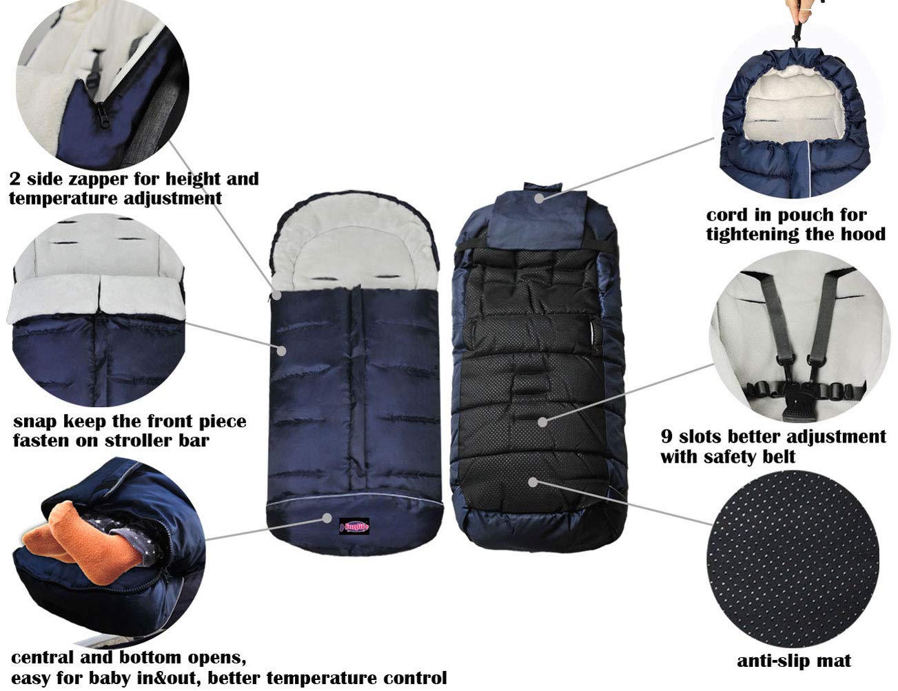 Funlife Go 3 Seasons Footmuff soft fleece lining adds cozy warmth.