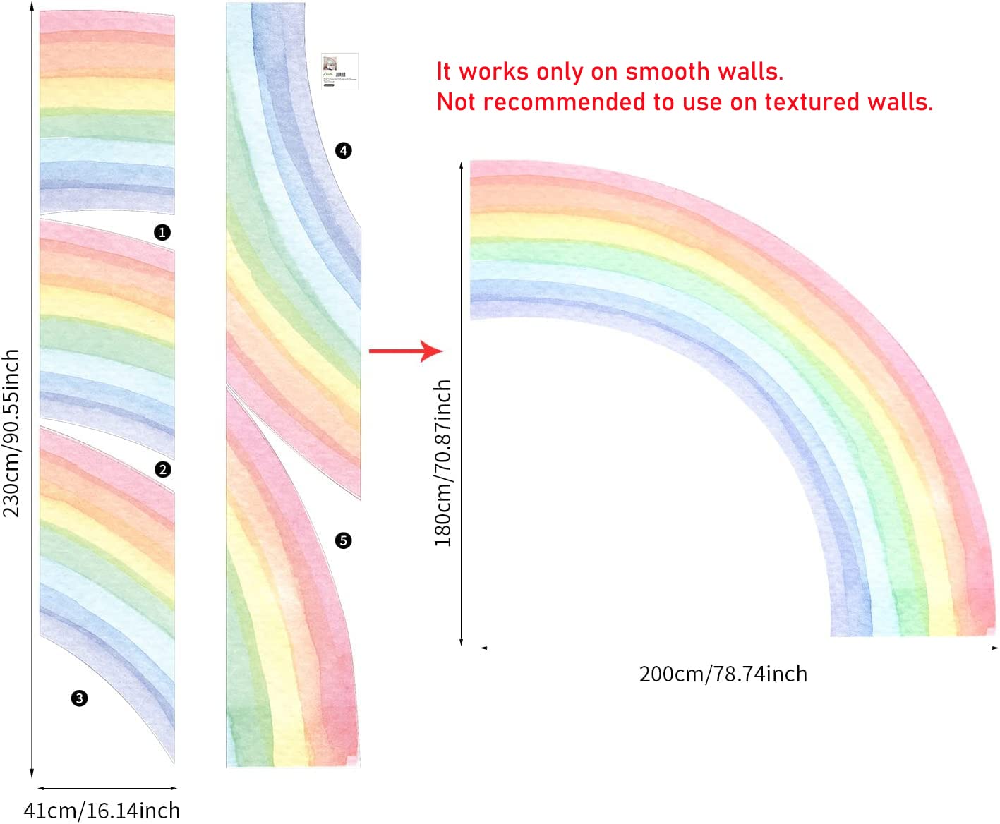 Funlife rainbow mural 5-panel assembly demonstrates easy layout and seamless color flow.