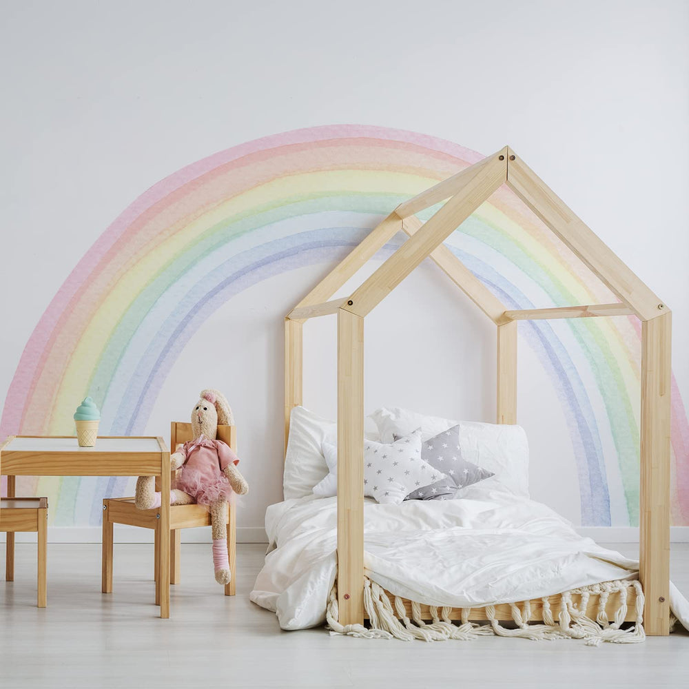 funlife rainbow wall mural fully applied on wall showing large pastel arches