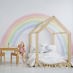 funlife rainbow wall mural fully applied on wall showing large pastel arches